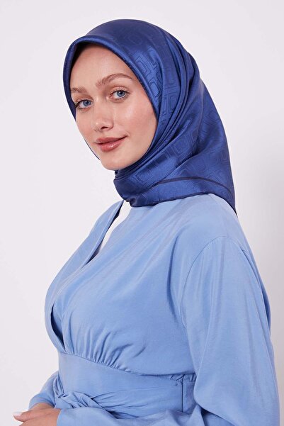 Levidor Navy Blue Baklava Pattern Monogram Silk Scarf