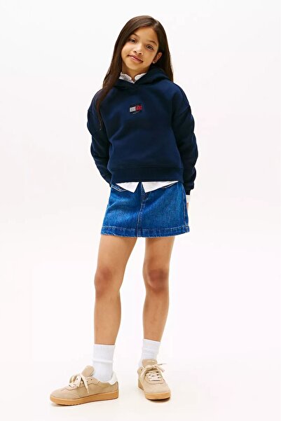 Tommy Hilfiger Kız Çocuk Rahat Kalıp Taşlı Amblemli Kapüşonlu Sweatshirt - Lacivert