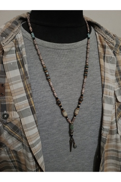 Takı By Erk JASPER DOĞAL TAŞLI - EL EMEĞİ - ESKİTME AHŞAPLI - BOHEM KOLYE