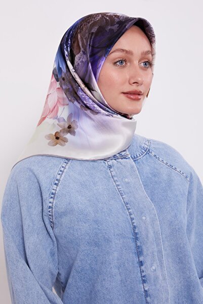 Levidor A.Grey Floral Pattern Sura Silk Scarf