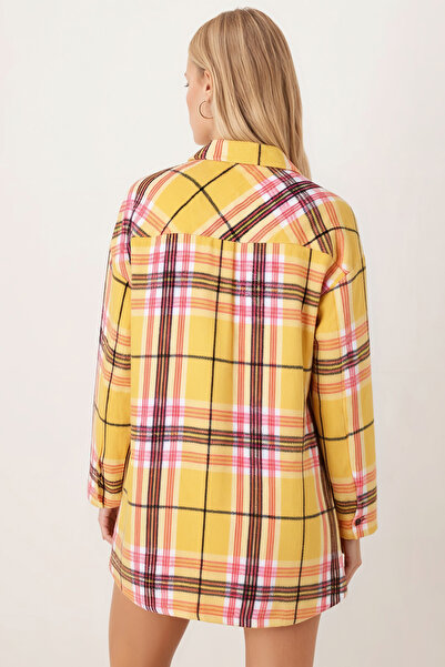 armonika Women's Mustard Oversize Jacket with Slits on the Side of the Men's Collar Arm-26K001009