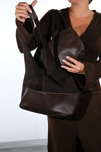 LuviShoes Avos Brown Suede Genuine Leather Women's Shoulder Bag