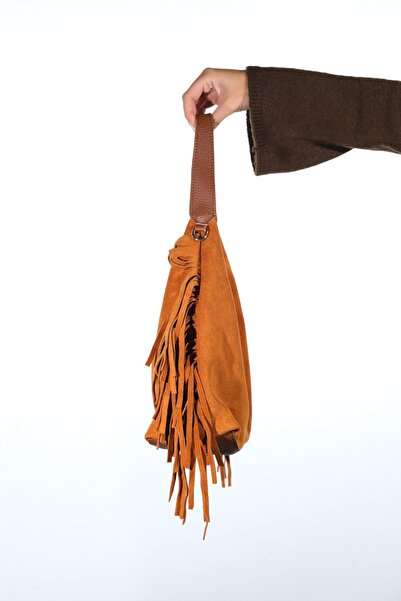 LuviShoes Vals Tan Suede Genuine Leather Tassel Women's Shoulder Bag