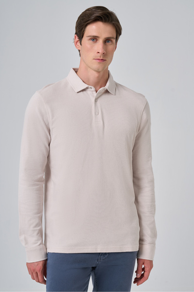 Morven Erkek Gri Pamuk Trend Ağaç Kabuğu Desen Dinamik Fit Polo Yaka Sweat-Shirt