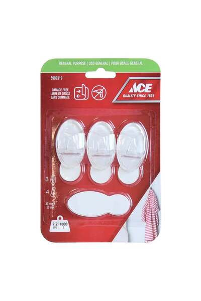 İce 3 Pieces Adhesive Hook for General Use with Transparent Strips 3 × 5 cm