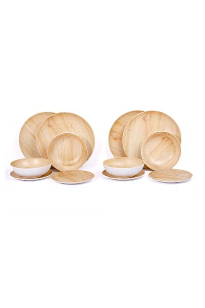bello Melamine Light Wood Dinner Set - 12 Pieces