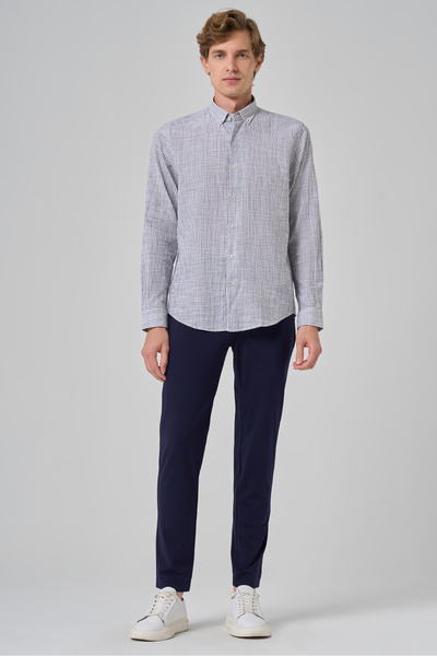 Morven Чоловіча сіра бавовняна сорочка з смужками Dynamic Fit та ґудзиковим коміром