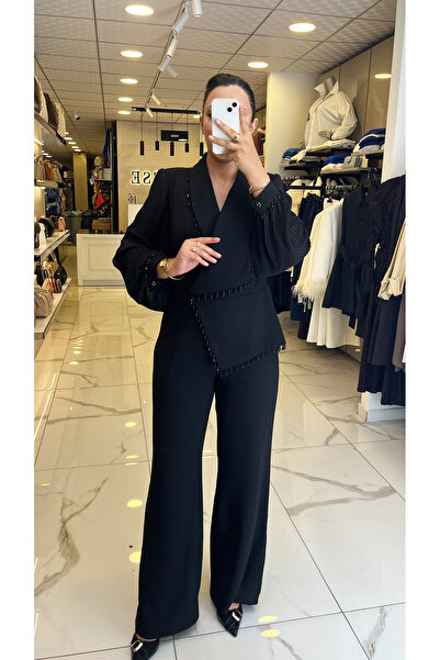 Vosse Moda İlgi Siyah Boncuk Detaylı Tulum