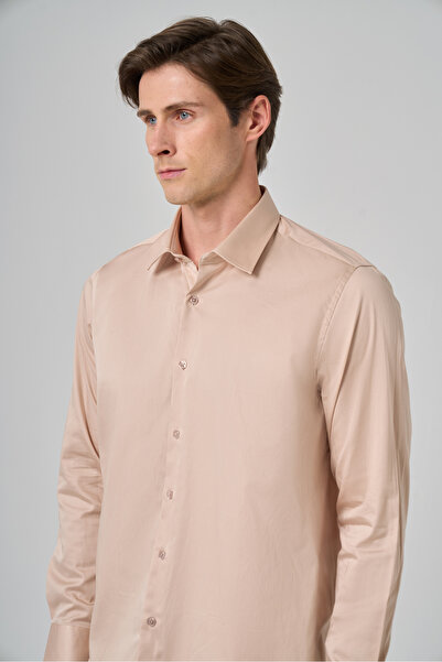 Morven Men's Beige Export Dynamic Fit Hard Collar Shirt