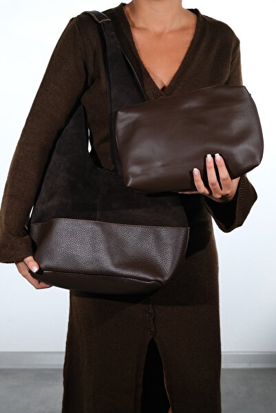 LuviShoes Avos Brown Suede Genuine Leather Women's Shoulder Bag