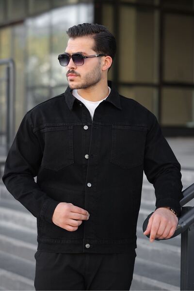 LTC Jeans Men's Regular Fit Buttoned Vintage Black Denim Jacket