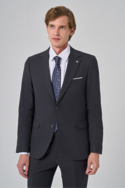 Morven Men's Smoked Wool Slim Fit Mono Collar Suit