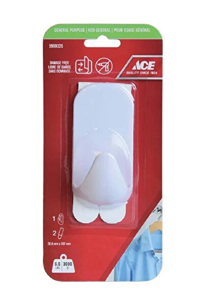 ACE Adhesive Hook with Strips White 5.5 × 11 cm