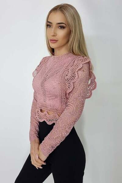 FashionForYou Ryna long-sleeved lace shirt, Pink