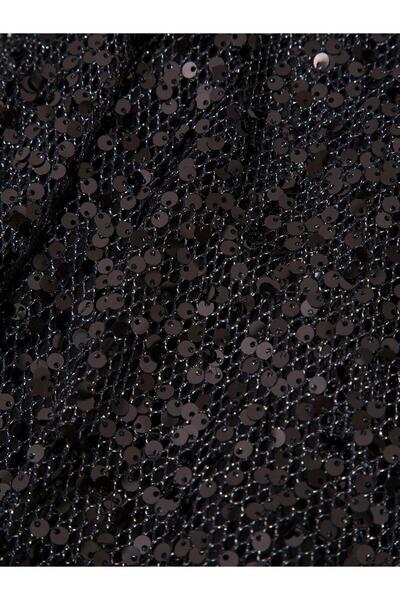 RİVUS Sequin Mesh Double Breasted Cutout Sleeveless Snap Bottom Bodysuit - Black