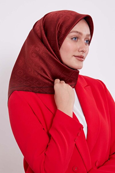 Levidor Burgundy Baklava Pattern Monogram Silk Scarf