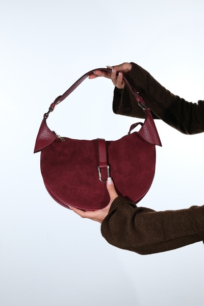 LuviShoes Bexley Burgundy Suede Genuine Leather Women's Shoulder Bag