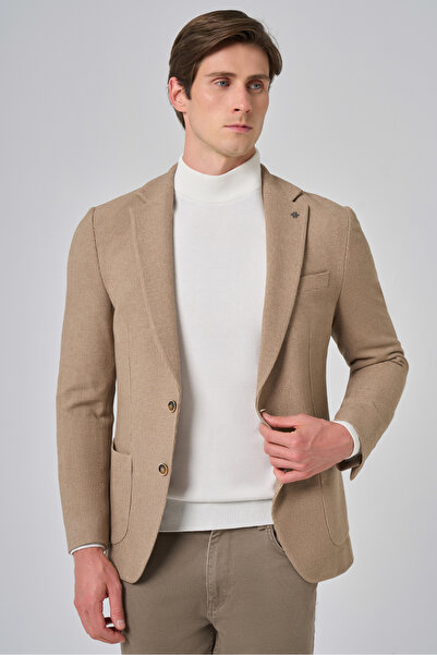 Morven Ανδρικό μπουφάν με μονόχρωμο λαιμόκοψη, υφαντό, με μοντέρνο σχέδιο, σε μπεζ χρώμα