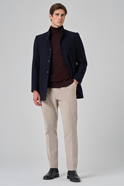 Morven Ανδρικό παλτό με γιακά δικαστή από μαλλί Navy Blue Flat Dynamic Fit