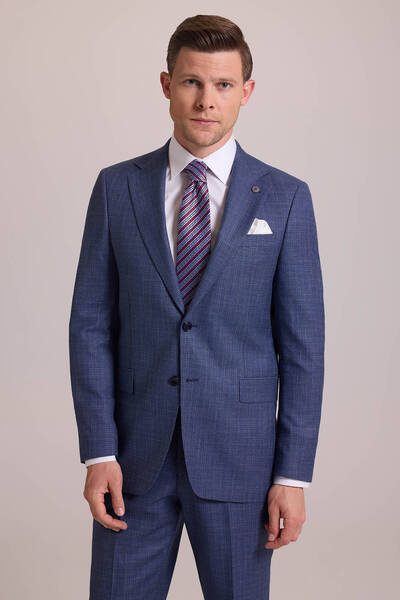 Ysf Erkek Mavi Regular Fit Mono Yaka Yünlü Takım Elbise