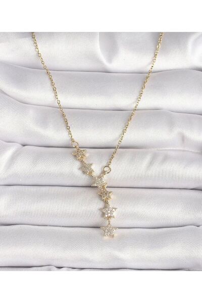 İlraysa Çelik Gold Renk Zincir Zirkon Taşlı Yıldız Model Kadın Kolye