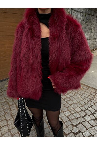 LİNDALİNA TEKSTİL معطف فرو نسائي طويل بدون أكمام مبطن