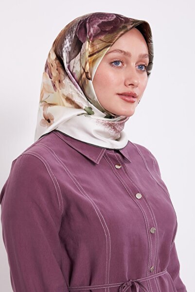 Levidor Μεταξωτό μαντήλι Sura με χακί σχέδιο λουλουδιών