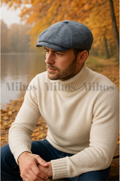 Mihos Erkek Balıksırtı Desenli Kasket Şapka – Dökümlü 8 Parça İngiliz Kasket