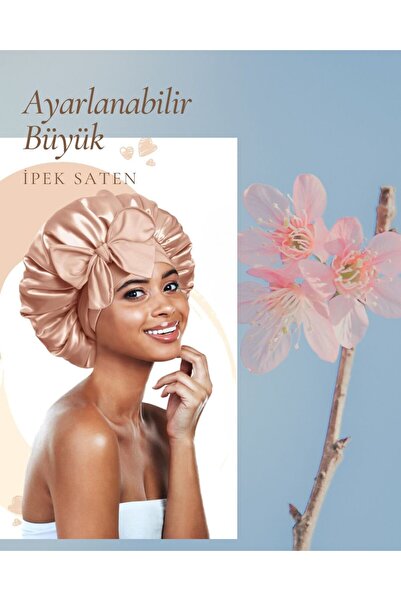 SB SizinBazar Ayarlanabilir Tek Katlı İpek Saten Bej Rengi Saç Bakım Ve Uyku Bonesi Bandana