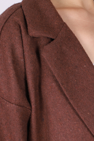 armonika Women's Light Brown Men's Collar Oversized Jacket with Side Slits Arm-26K001009