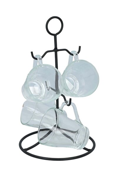 Bien Servi 5-Piece Heat-Resistant Glass Cup Set with Transparent and Black Holder