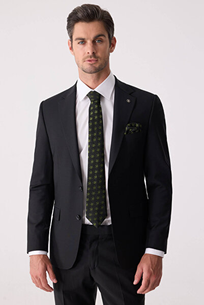 Ysf بدلة رجالية سوداء بقصة ضيقة