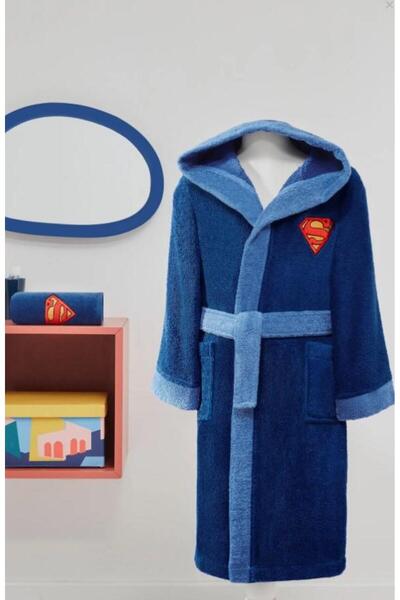 Özdilek Özdilek Superman Hero Nakışlı Lisanslı Kapüşonlu Çocuk Bornozu 11/12 Yaş