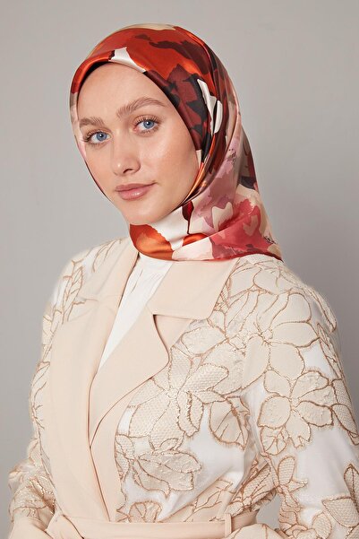 Levidor Eșarfă de mătase Sura cu model de flori abstracte roșii