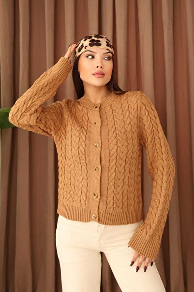 winter club Swc Women's Hair Braid Detailed Buttoned Cardigan