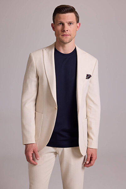 Ysf Erkek Krem Slim Fit Sivri Yaka Takım Elbise