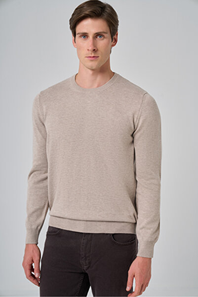 Morven Erkek Bej Basic Bisiklet Yaka Dynamic Fit Rahat Kesim Triko