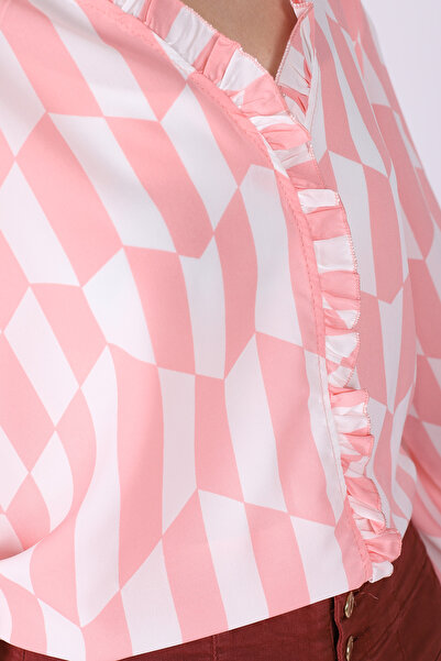 armonika Γυναικεία μπλούζα με μακρύ μανίκι με λαιμόκοψη σε πούδρα και μανίκια με βολάν στο μπροστινό μέρος και ελαστικά μανίκια ARM-25Y001015