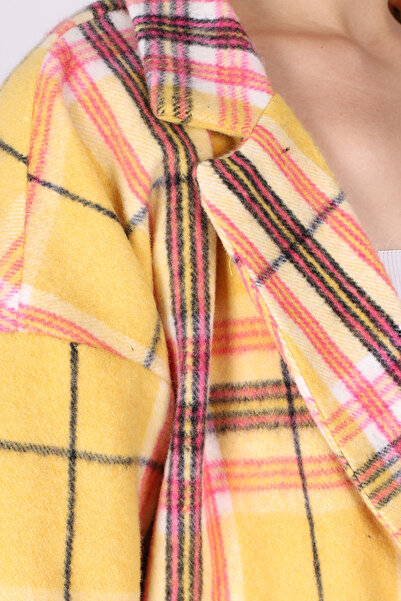 armonika Women's Mustard Oversize Jacket with Slits on the Side of the Men's Collar Arm-26K001009