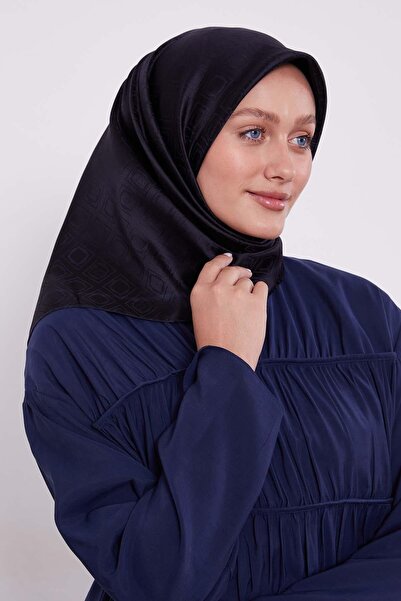 Levidor K. Navy Blue Baklava Pattern Monogram Silk Scarf