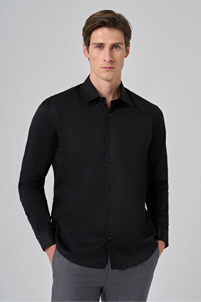 Morven Чоловіча чорна експортна сорочка Dynamic Fit з жорстким коміром