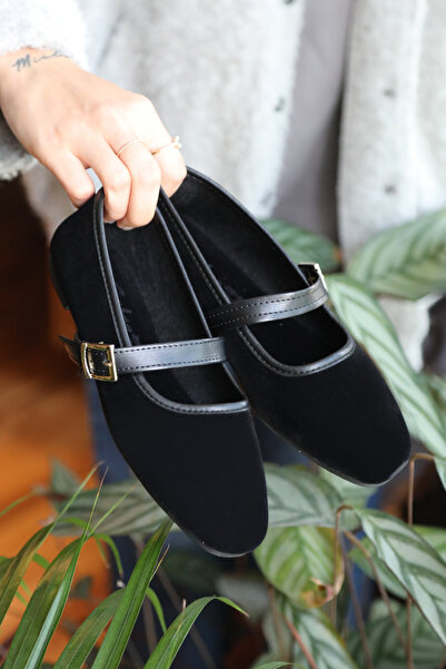 RENKLİBUTİK حذاء نسائي مسطح مريح للاستخدام اليومي مخملي أنيق خفيف الوزن