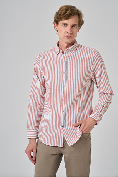 Morven Чоловіча помаранчева сорочка Slim Fit з ґудзиками на комірі