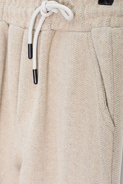 Cansın Mini Κρεμ βελούδινο παντελόνι με φερμουάρ και γιακά με ανάγλυφο ανδρικό κοστούμι για αγόρια 23242