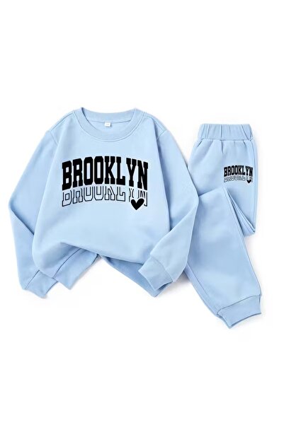 buendiakids Kız\Erkek Çocuk Bebemavi Brooklyn Kalp Baskılı Bisiklet Yaka Eşofman Takımı
