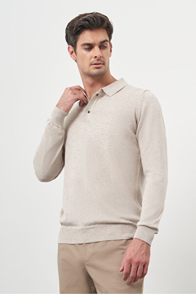 Morven Men's Beige Basic Polo Neck Dynamic Fit Comfortable Cut Knitwear