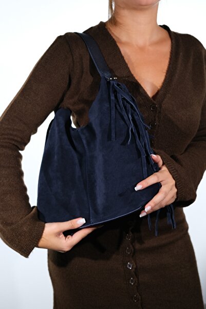 LuviShoes VALS Синя замша Натуральна шкіра З бахромою Жіноча сумка через плече