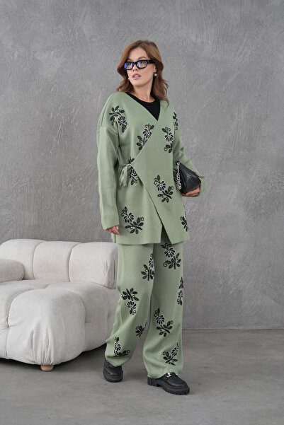 Miss Allos Women's Beaded and Embroidered Side-Tie Wide-Fit Knit Cardigan and Pants Set