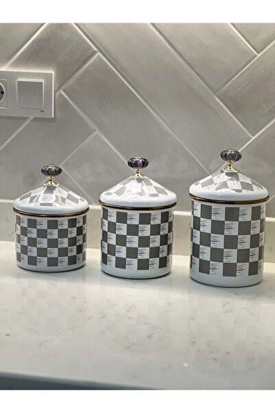 Sade Hediye Dama Desenli Emaye Üç Boy Baharat Takımı