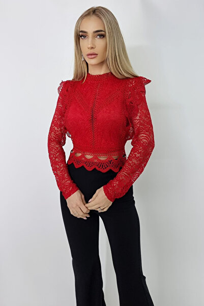 FashionForYou Ryna long-sleeved lace shirt, Red